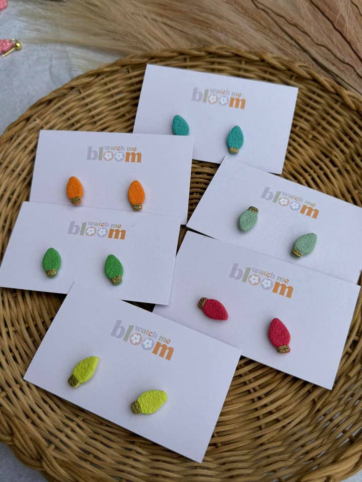 Christmas Tree Light Bulb Stud Polymer Clay Earrings for wholesale by Watch Me Bloom