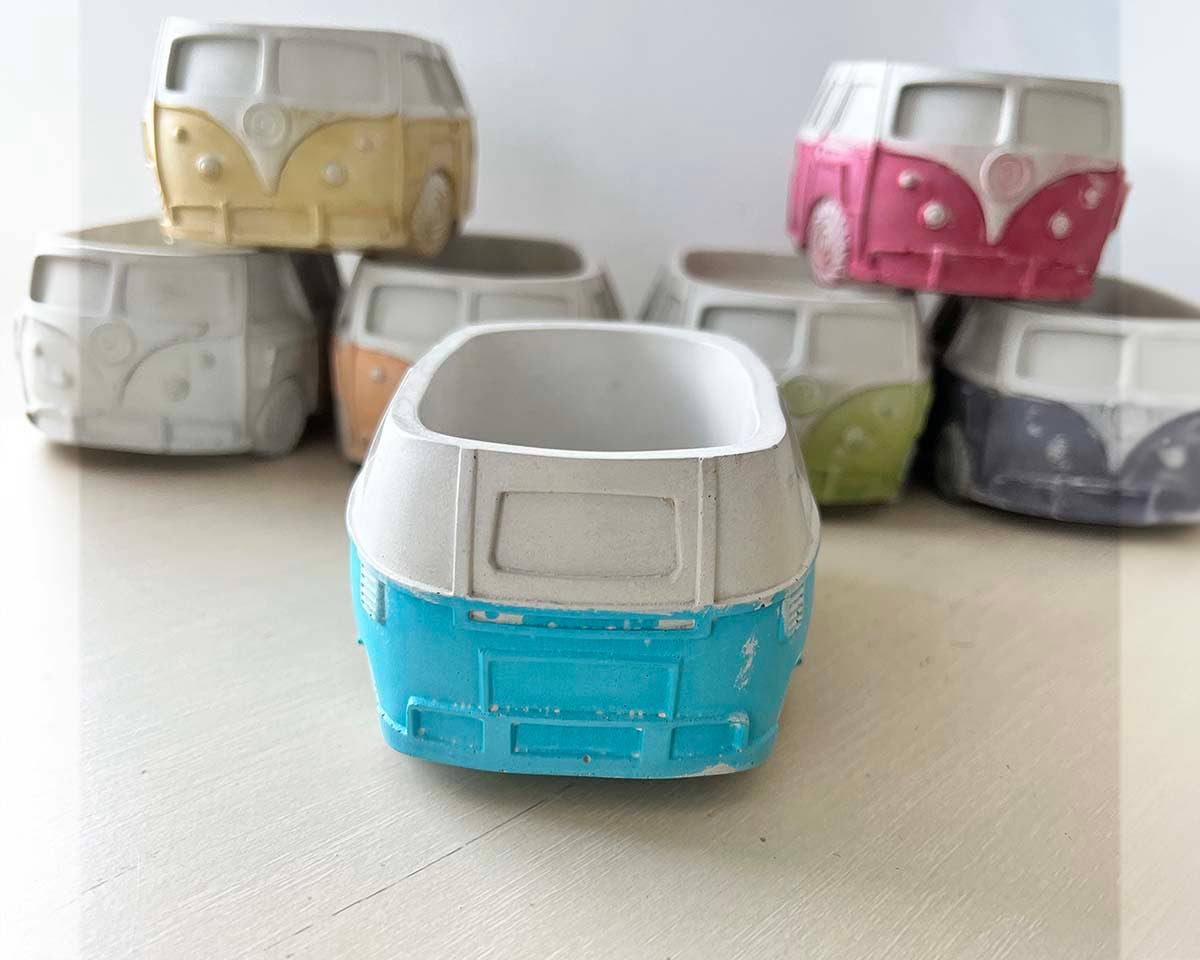 Aroma Sparks - Vente Pot - Jardinière Vintage Transporter Van/Bus avec drain en ciment/béton 2