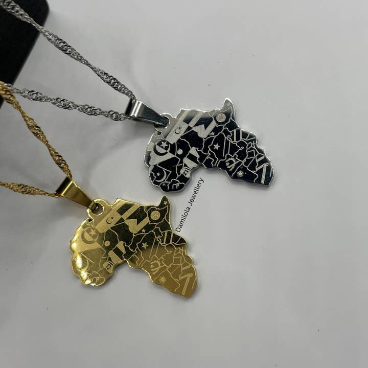 Damilola Jewellery - Wholesale Pendant/Charm Necklace - Africa Small Pendant Detailed Engraved ‘Kuumba' - Gold/Silver1