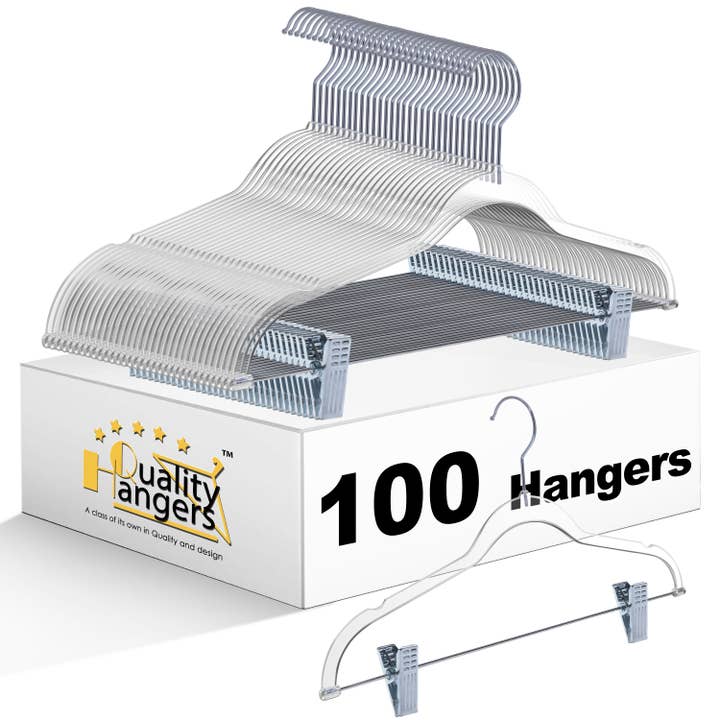 Quality Hangers - Wholesale Clothes Hangers - P255 - Clear Skirt Pant Hangers Slim Heavy Duty - 100 Loose