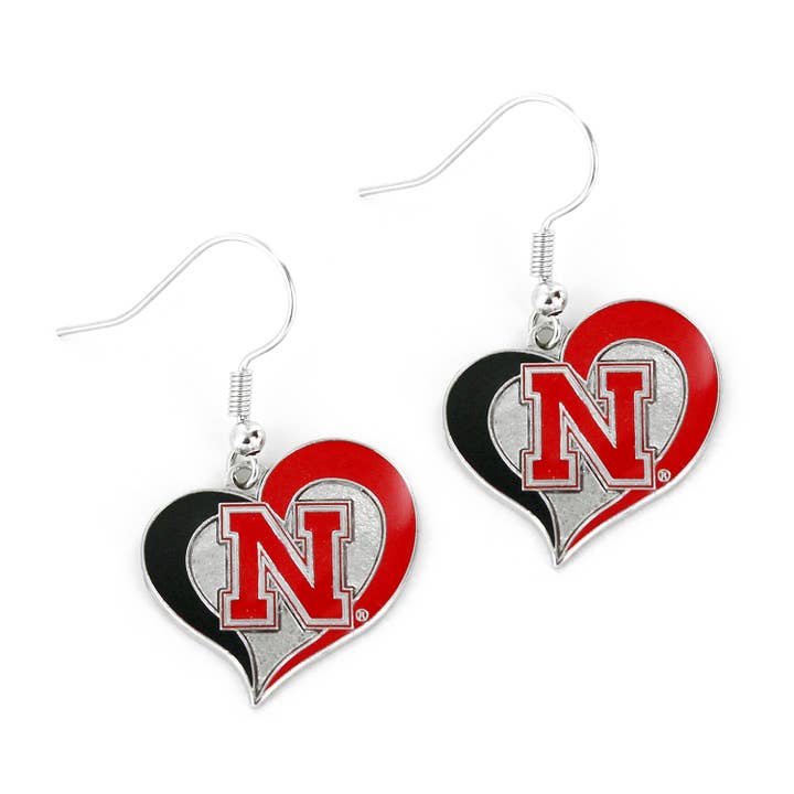 NCAA Nebraska Cornhuskers Swirl Heart Earrings for wholesale by Aminco USA