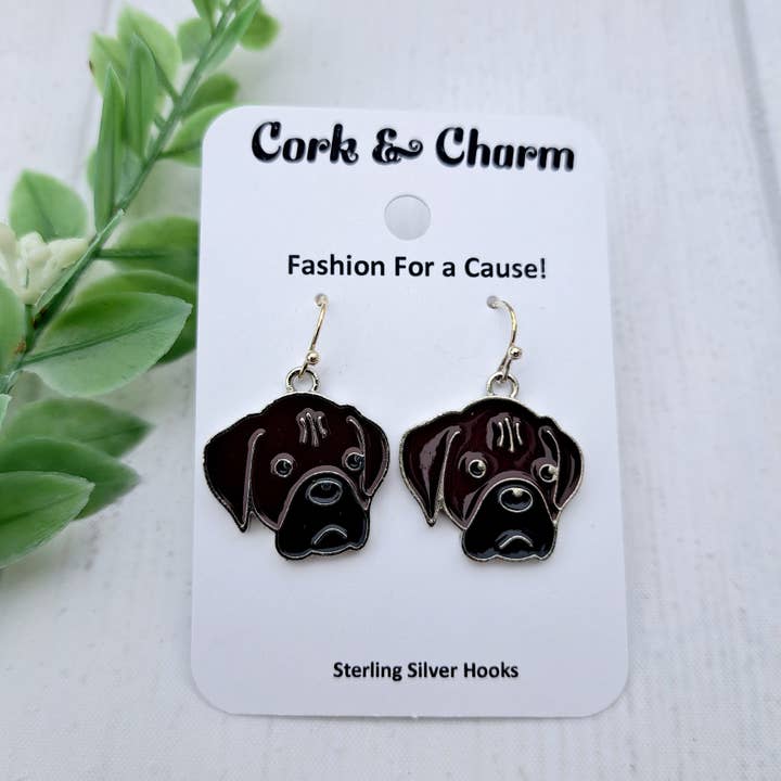 Boxer Dog Breed Head Face Sterling Silver Earrings for wholesale by Cork and Charm