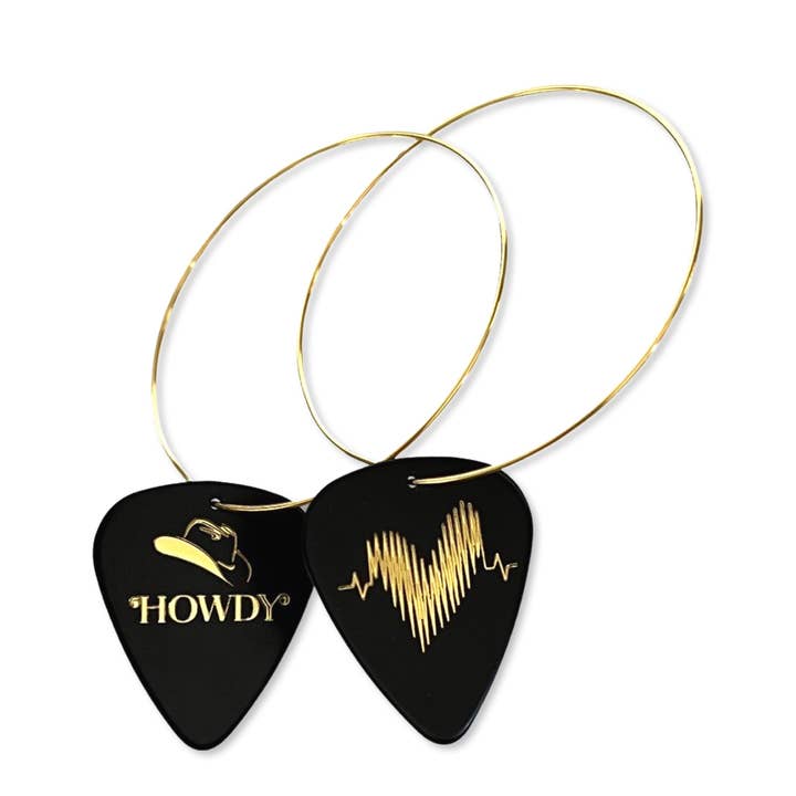 Groupie Love - Vente Boucles d'oreilles pendantes - Boucles d'oreilles à culot de guitare simples réversibles en or noir Howdy1