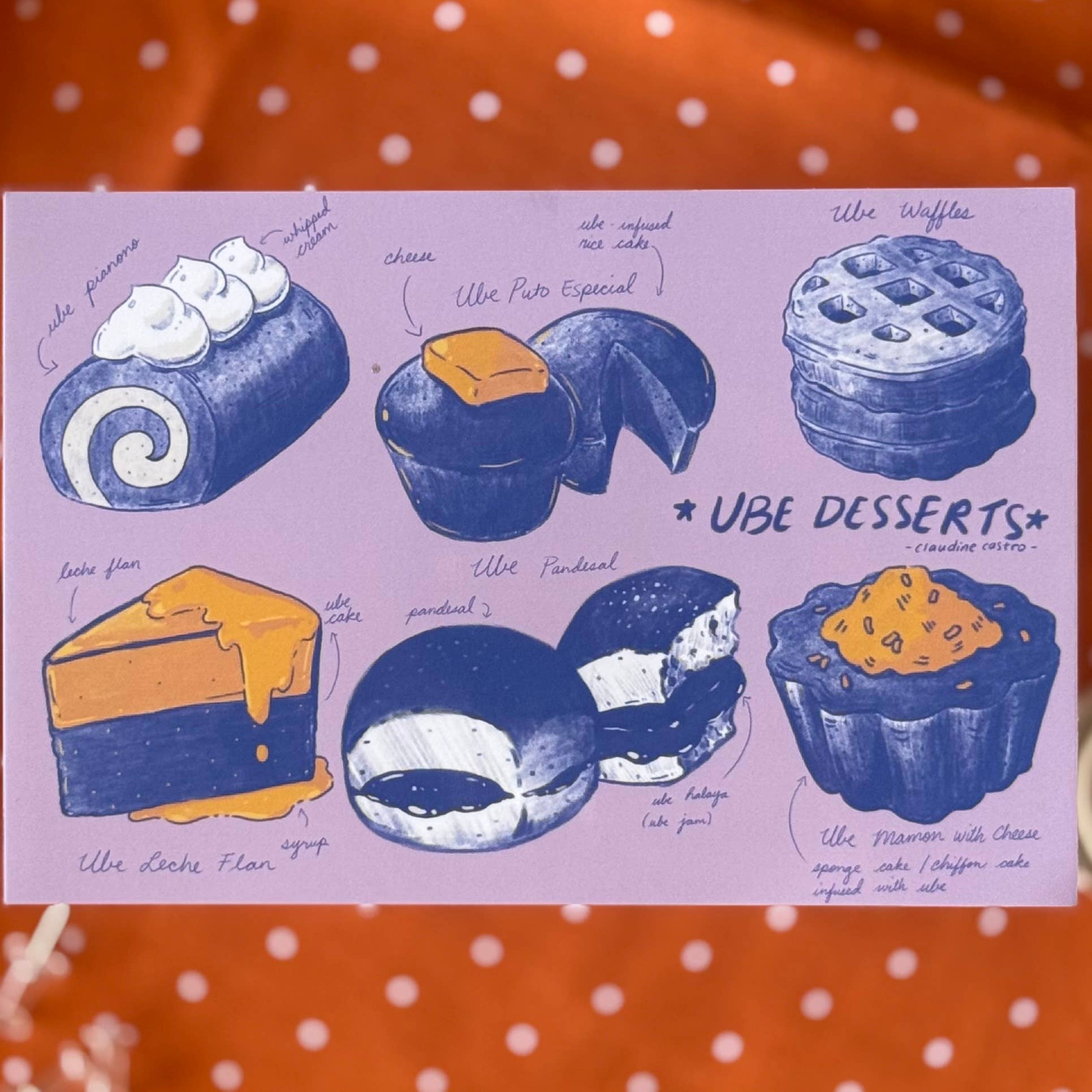 Claudine Castro Art - Wholesale Postcard - Ube Desserts Purple Postcard, Cute Filipino Food Art4