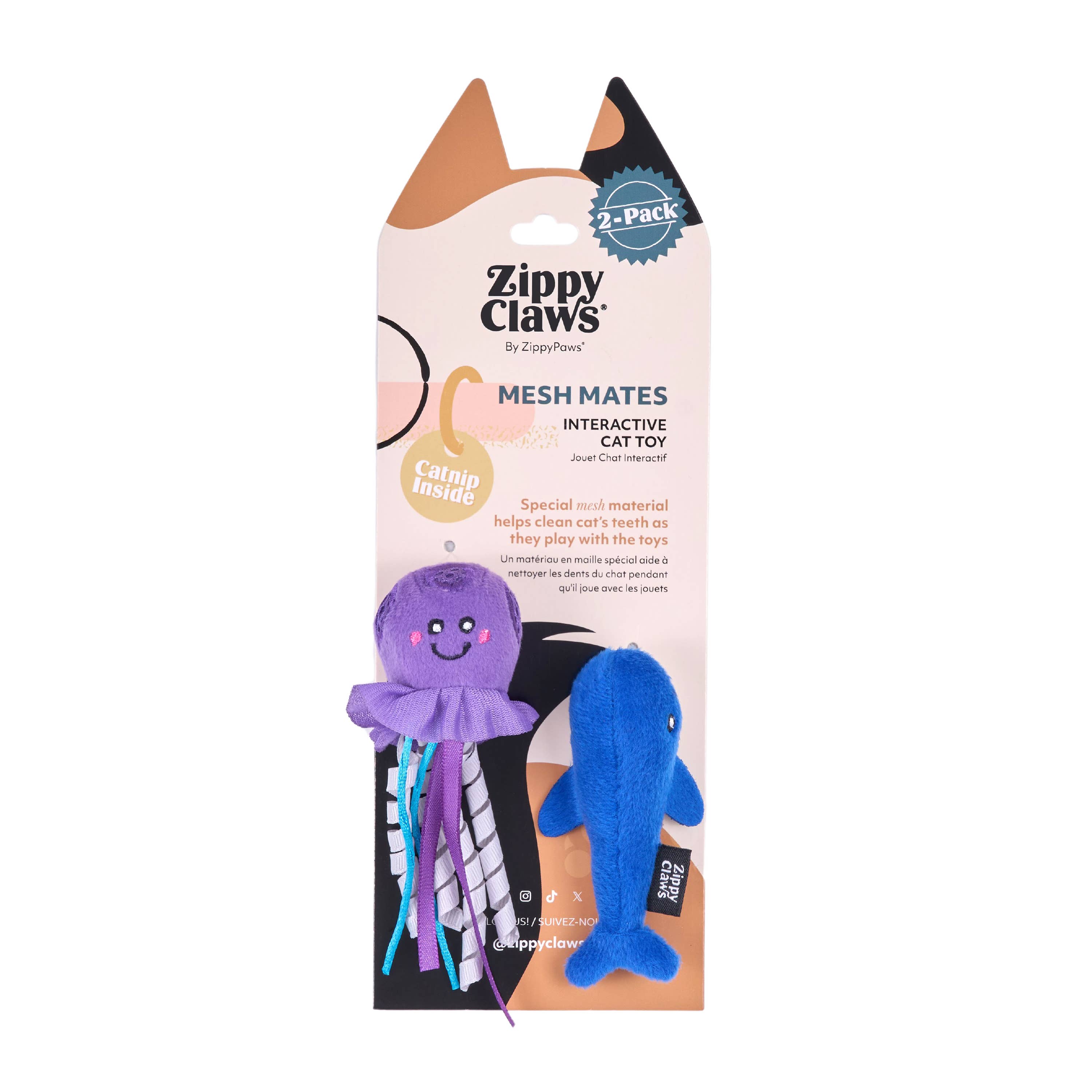 ZippyPaws - Wholesale Pet Toy - Cat - ZippyClaws® Mesh Mates 2-Pack - Jellyfish and Whale4