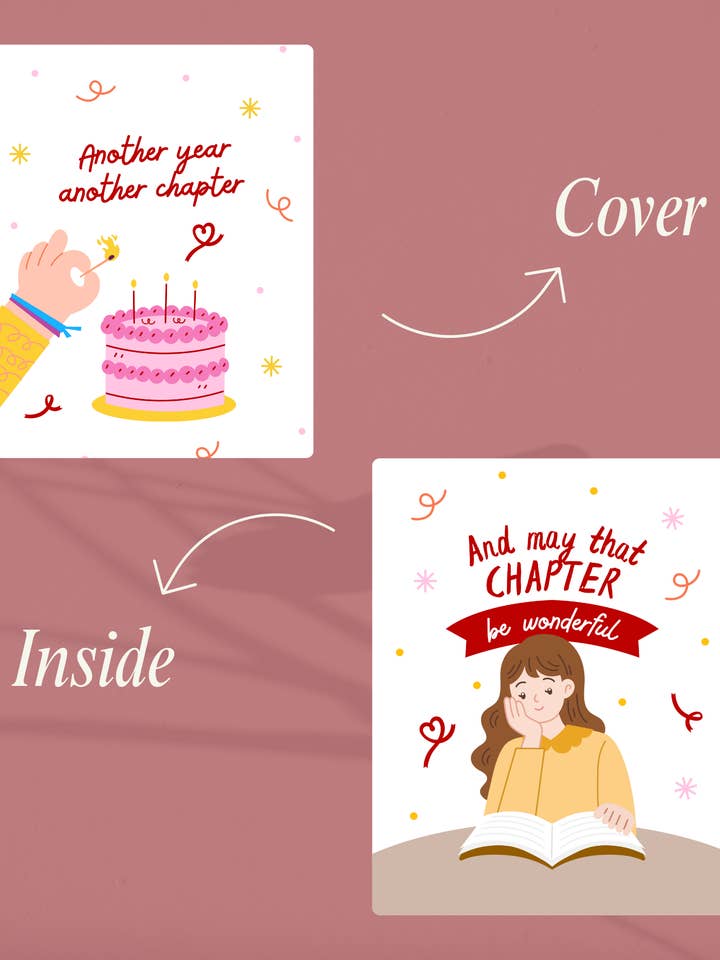 Another Year, Another Chapter – Bookish Birthday Card for wholesale by Bound to bloom