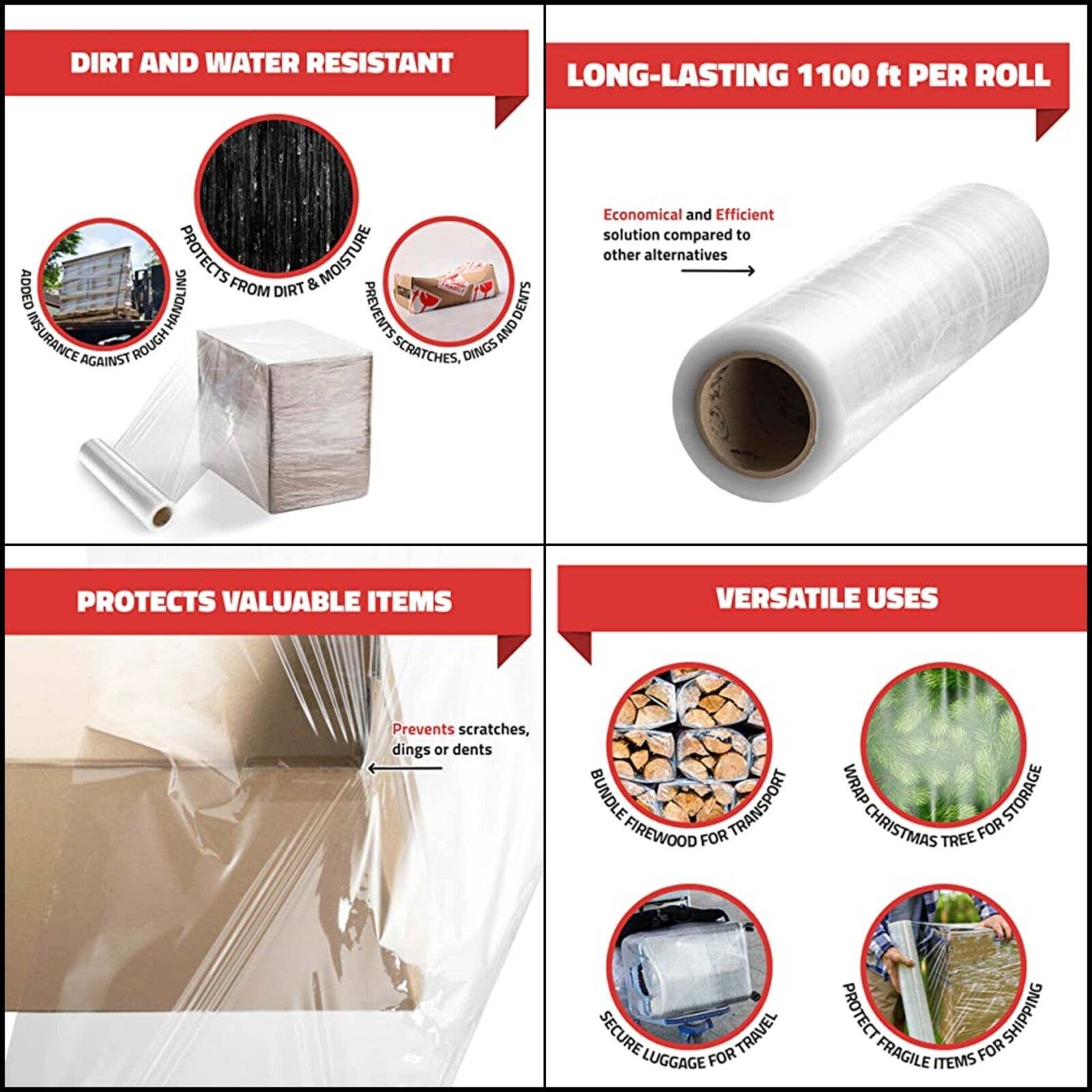 IPACKNOW INC - Wholesale Cellophane Bag - Hand Stretch Film Plastic Wrap 18" x 1000' 80 Gauge - 4Roll1