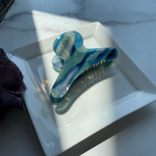 Fenna&Fei - Wholesale Hair Clip - Women's - French Claw in Milky Way | Light Dark Blue Glitter Swirl Acetate Claw1