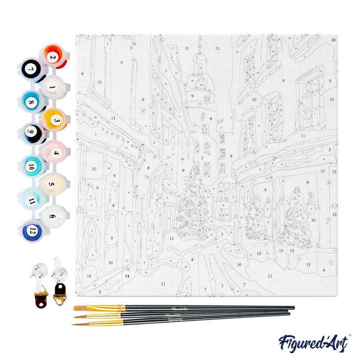 Figured'Art - Wholesale DIY Craft Kit - Mini Paint by numbers 8"x8" framed - Snowy Christmas Alley3