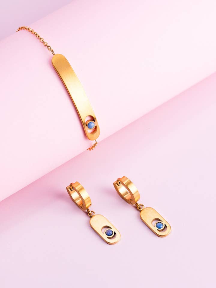 Pulseira e brincos com pedra de aventurina azul por atacado de Didyma