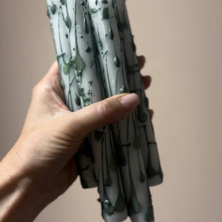 Cornish Glow - Wholesale Tapered Candle/Candlestick - Forest Green Splash Christmas Dinner Candles - 3 pack (Copy)1