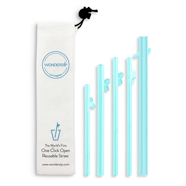 WonderSip One Click Open Reusable Straw - Clear Teal for wholesale by WonderSip
