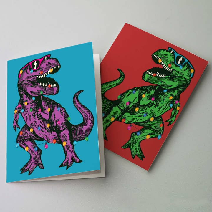 Cartes de Noël T-Rex – Ensemble de cartes de vœux Dino pour les fêtes pour la vente par Ritzy Rose