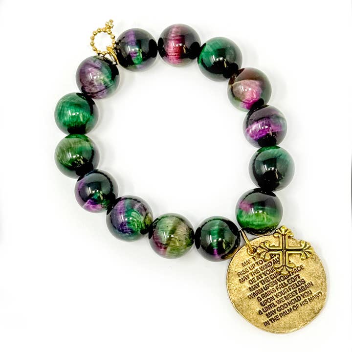 Dublin Tijgeroog met Iers Gebed en Kruis voor wholesale door PowerBeads by jen