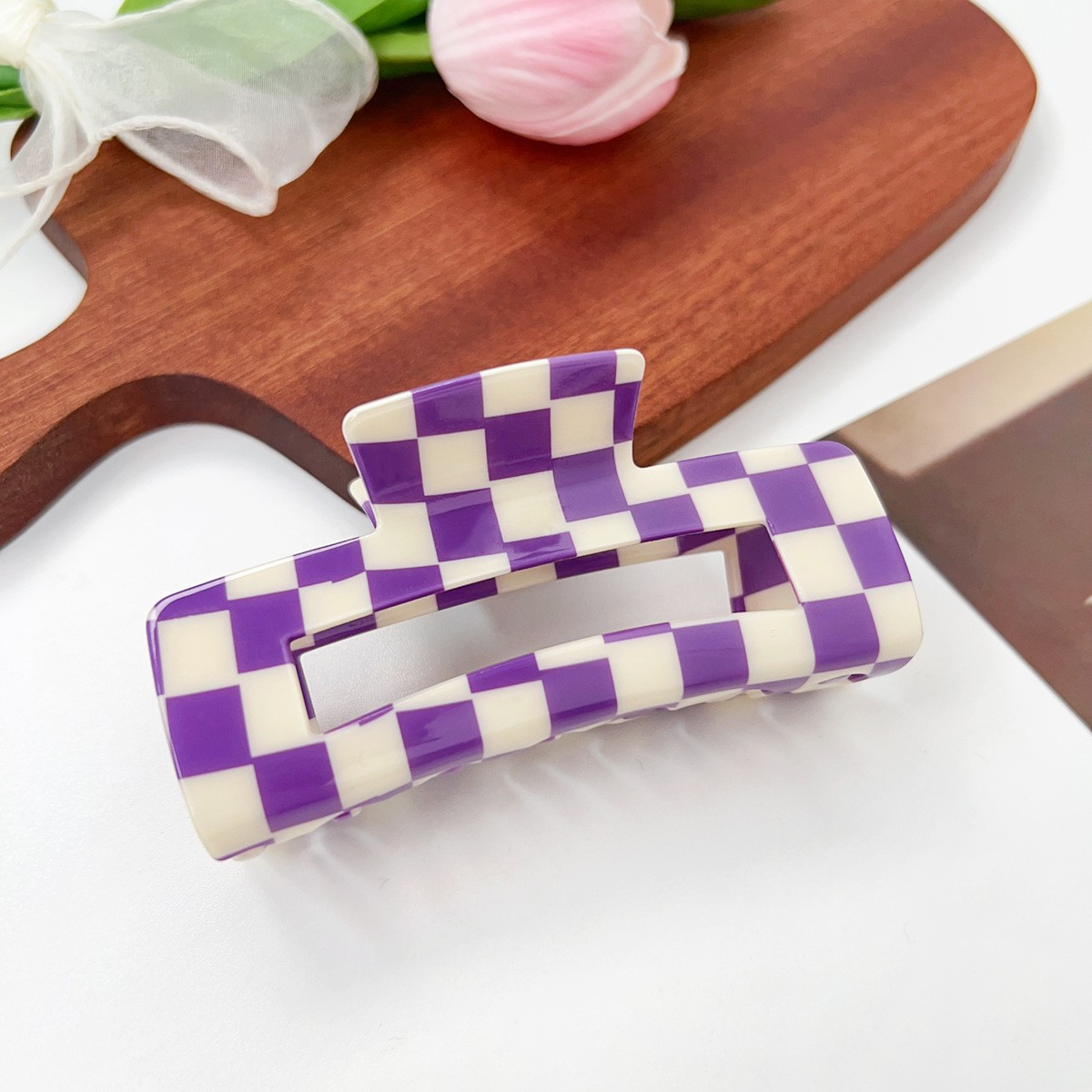 ACCITY - Wholesale Hair Clip - Women's - Checkerboard Hair Claw – Candy Color Acetate Look_CWMM1008441