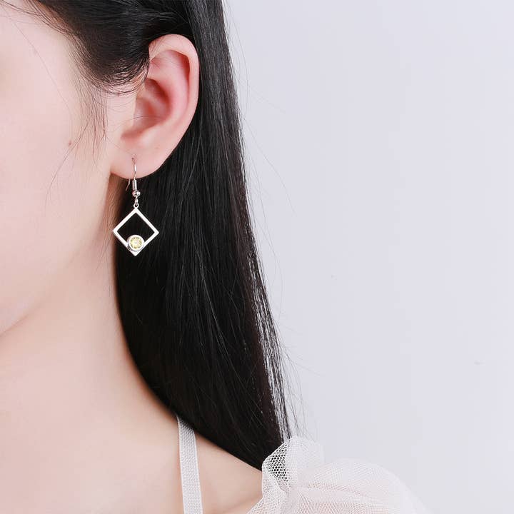 Amy and Annette - Wholesale Dangle Earrings - Sterling Silver Peridot Sideways Square Drop Earrings2