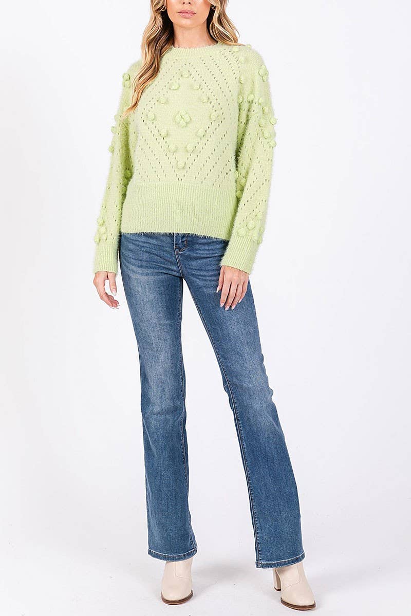 ROUSSEAU - Wholesale Knit Sweater - Women's - MOHAIR POM POM LONG SLEEVES SWEATER2