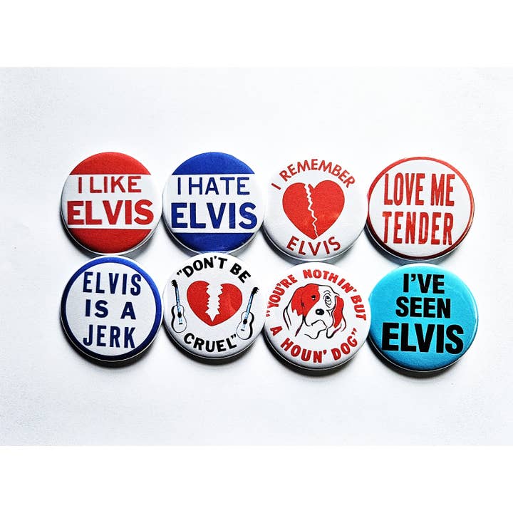 Klassiska Rock n Roll-knappar, magneter och flasköppnare. set 03 för wholesale av Flip The Record