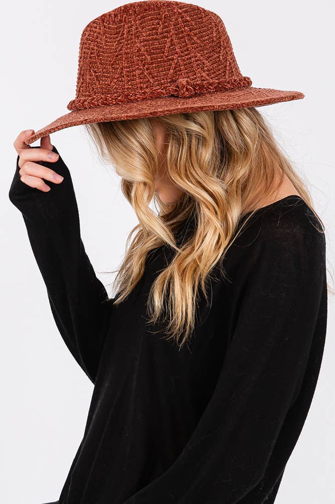 Hana - Vente Chapeau en feutre - femme - Fedora d'hiver à motif chenille et bande tressée6