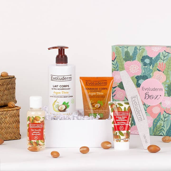 Kit Corporal Argan com Duo de Cuidados para Mãos Grátis por atacado de Evoluderm