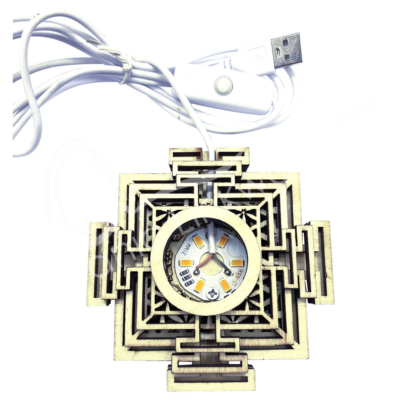 Oceanic Linkways Inc - Wholesale Spiritual Stone/Crystal - (PC)LIGHT BASE - WOOD LED USB WHITE LIGHT SRI YANTRA 4-4.5"0