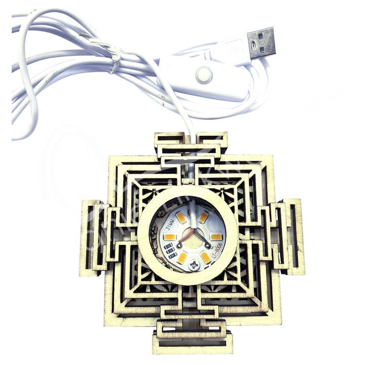 Oceanic Linkways Inc - Wholesale Spiritual Stone/Crystal - (PC)LIGHT BASE - WOOD LED USB WHITE LIGHT SRI YANTRA 4-4.5"