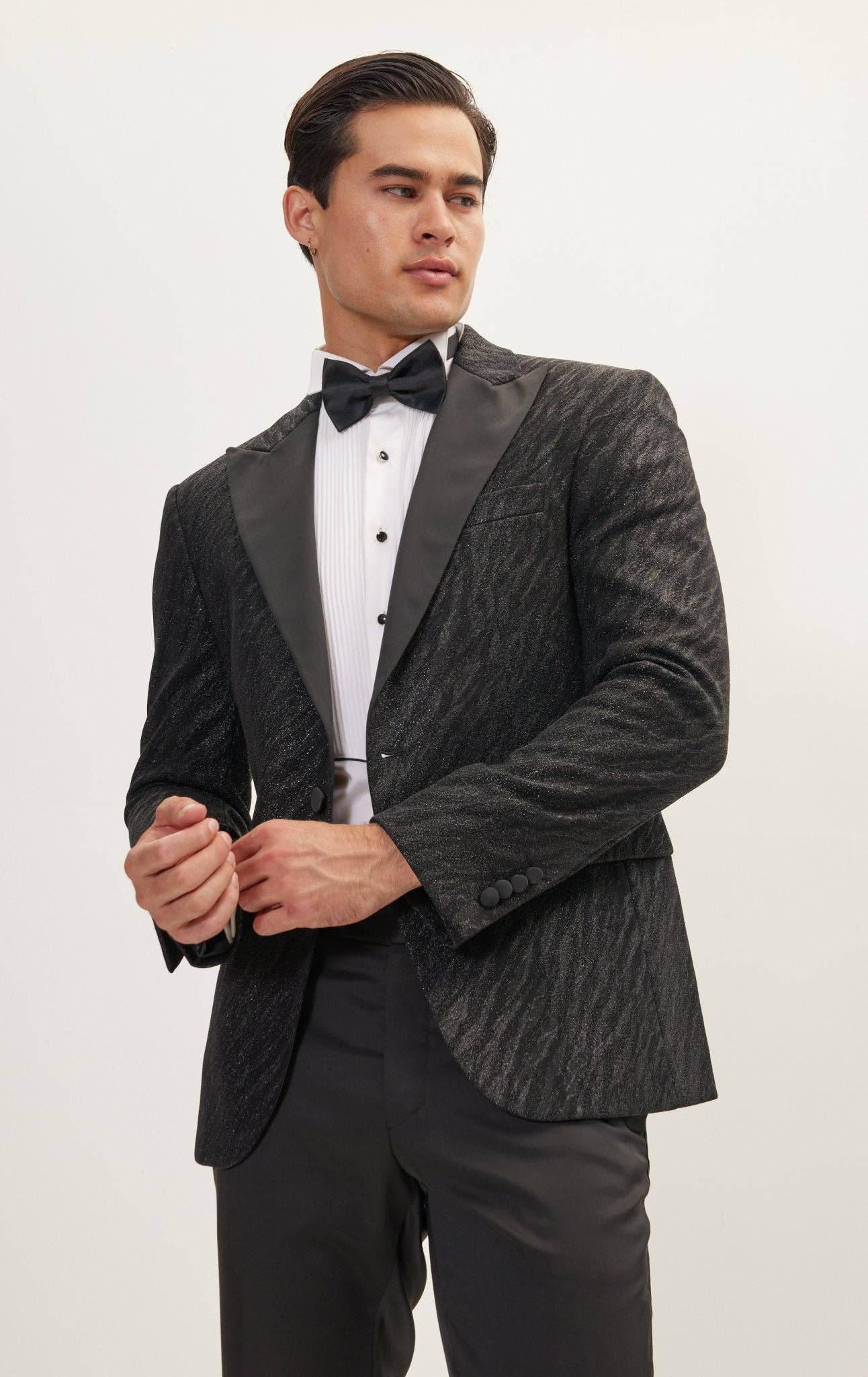 Men's Zebra Texture Peak Lapel Glitter Tuxedo Jacket- Black for wholesale on Faire4