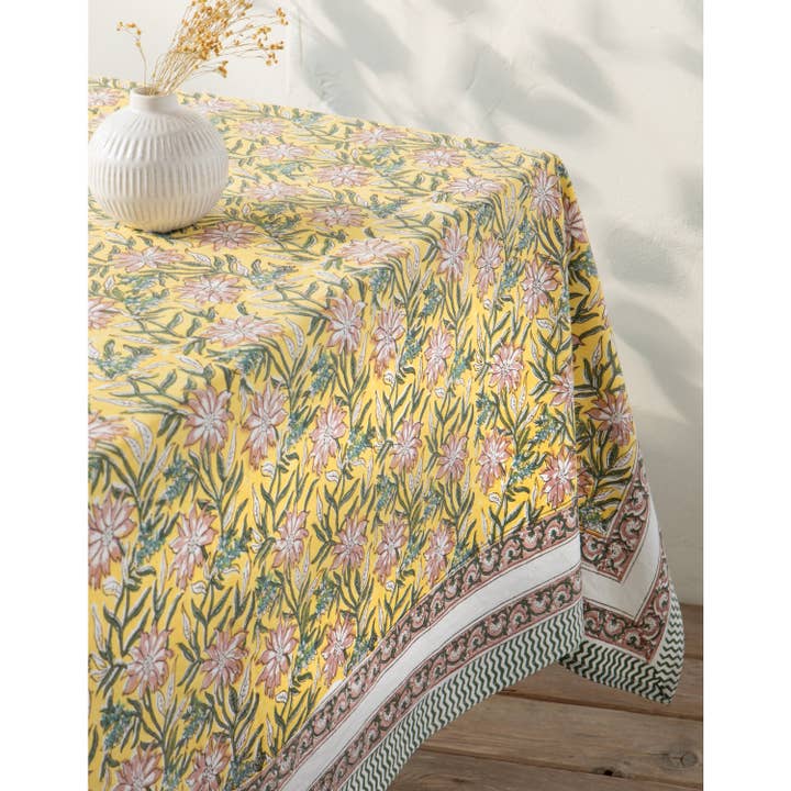 Danica Heirloom - Wholesale Tablecloth - Clematis Block Print Tablecloth 90 x 60 inches2