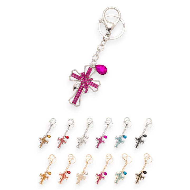 Ensemble de porte-clés et breloque de sac en forme de croix en cristal pour la vente par LA Jewelry Plaza