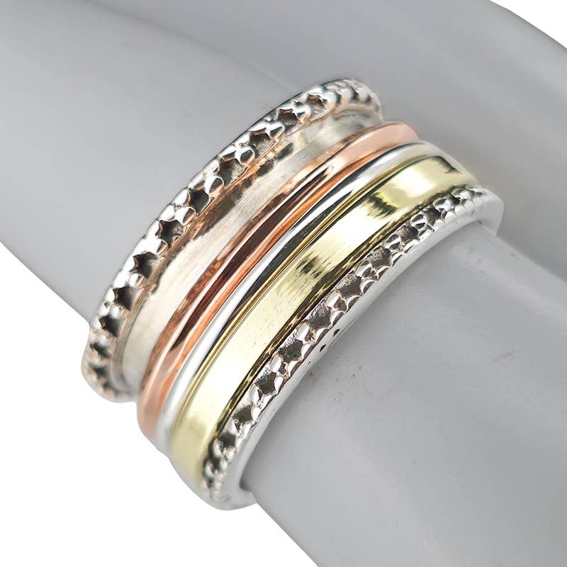 Amberman - Wholesale Band/Stacked Ring - Silver, Brass And Copper Spinner Classic Anxiety Ring1