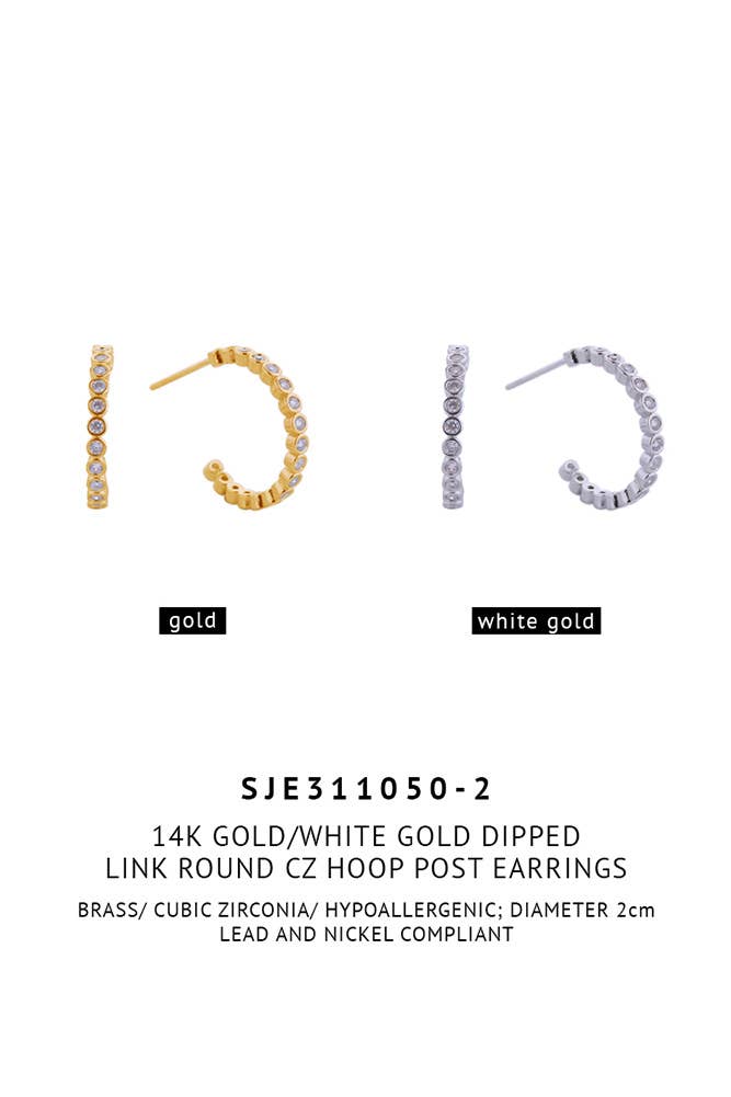 Hana - Wholesale Hoop Earrings - 14K Link Round CZ Hoop Post Earring7