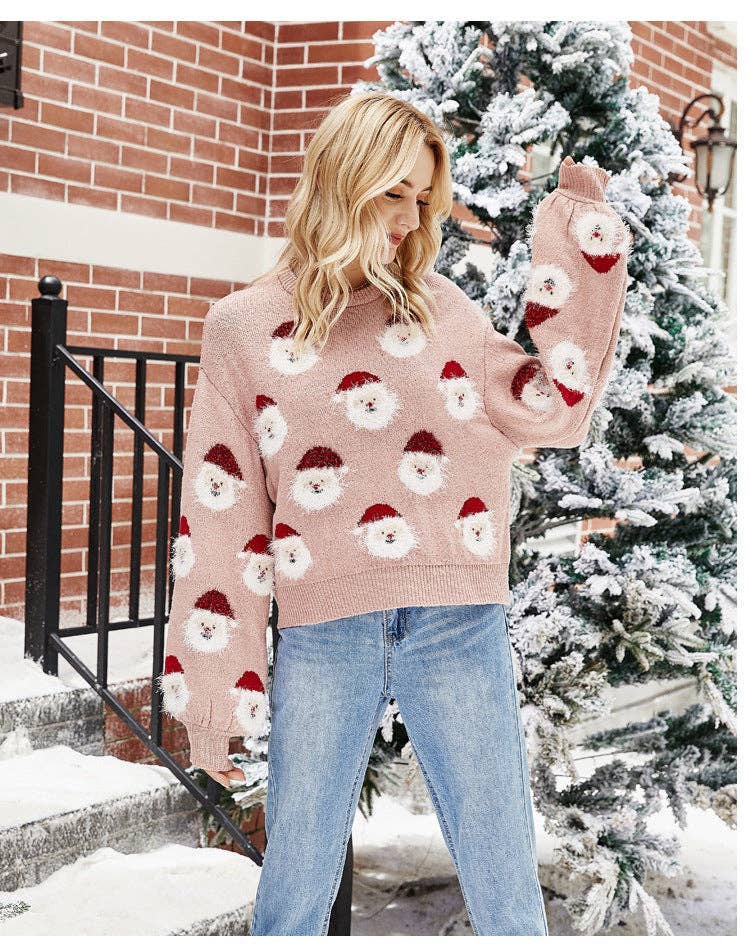 Suhkasana - Wholesale Knit Sweater - Women's - Santa Claus Pattern Knit Christmas Sweater Pullover for Women2