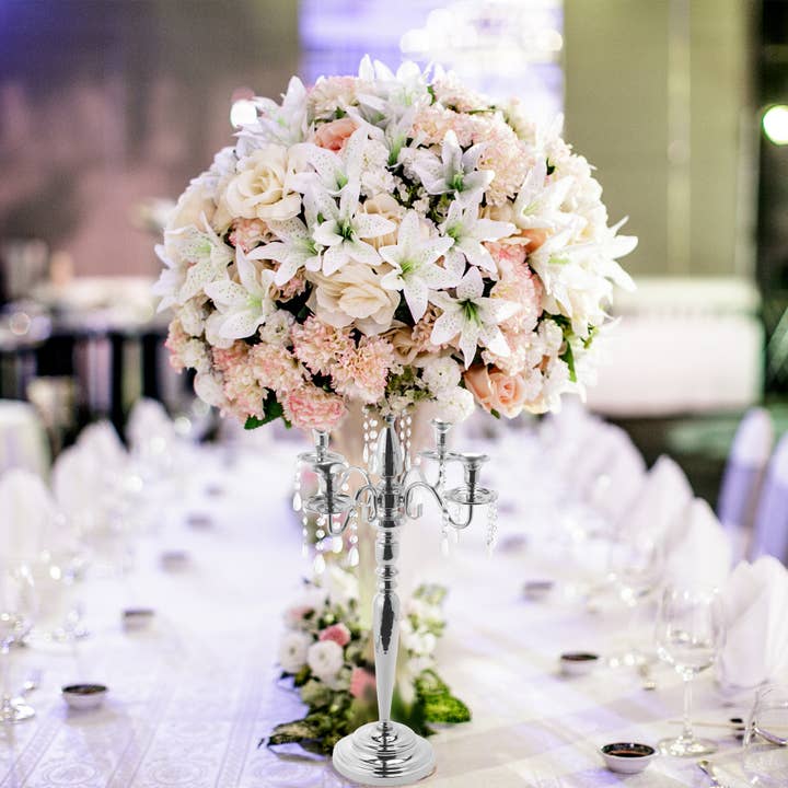 Classic Floral Candelabra 33" - Silver for wholesale on Faire3