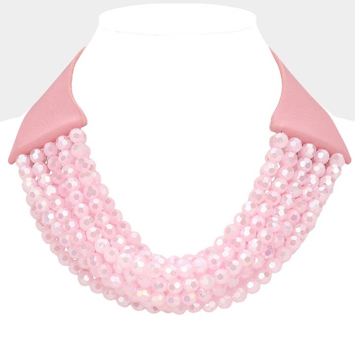 Sensibling Corp. - Wholesale Beaded/Pearl Necklace - Chunky Acrylic Beaded Multi Layered Faux Leather Necklace8