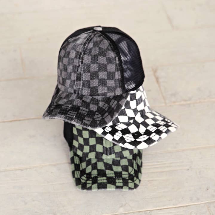 Truly Contagious - Wholesale Baseball Cap - Women's - CC Checkered Pattern Baseball Cap | Criss-Cross ( BT-1008 )