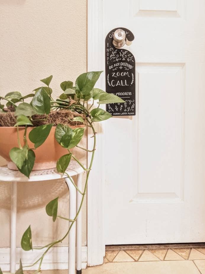 Do Not Disturb 2 Sided Doorknob Hanger Zoom Call Work from Home Hand Painted for wholesale by Stewart Gaus Design