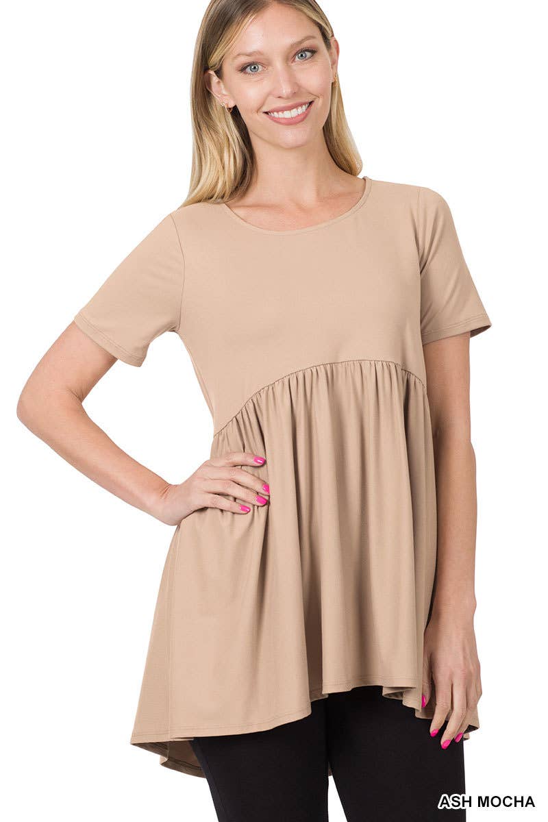 Vanilla Monkey - Wholesale Tunic - Women's - Brushed Dty Short Sleeve Waist Shirring Detail Top0