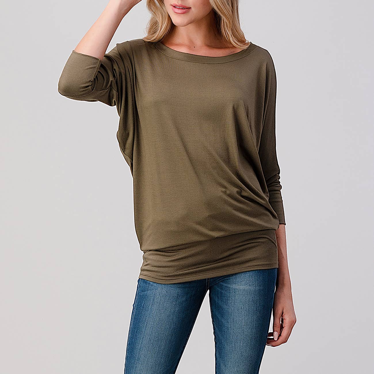 Heimious - Wholesale Knit Top - Women's - 3/4 Dolman Sleeve Round neck Modal Jersey  Top, 2503102