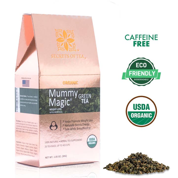 Secrets Of Tea - Wholesale Health/Detox Tea - Mummy Magic Weight Loss Green Tea- USDA Organic- 20 Sachets