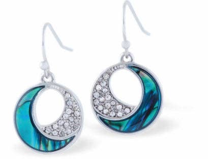 Byzantium Collection Ltd – wholesale Dangle earrings – Natural Paua Shell Crystal Encrusted Eclipse Drop Earrings