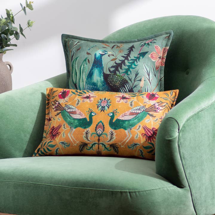 Holland Park Duo Rectangular Peacock Cushion Ochre for wholesale on Faire
