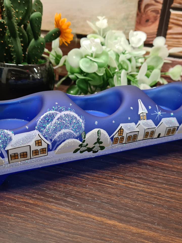 Blue Glass Candle Holder - Centerpiece Style - Quadruple for wholesale by Glass by Iness