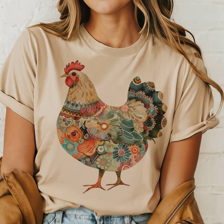 Par.tees by Party On! - Wholesale T-Shirt (Graphic) - Women's - Colorful Chicken Farm Country Western Cowgirl Graphic Tee