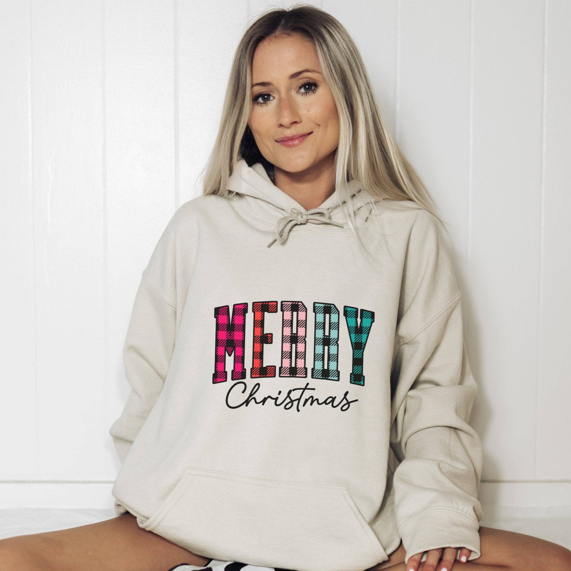 Trendznmore - Modern Graphic Apparel - Wholesale Hoodie - Women's - Colorful Plaid Merry Christmas Hoodie1