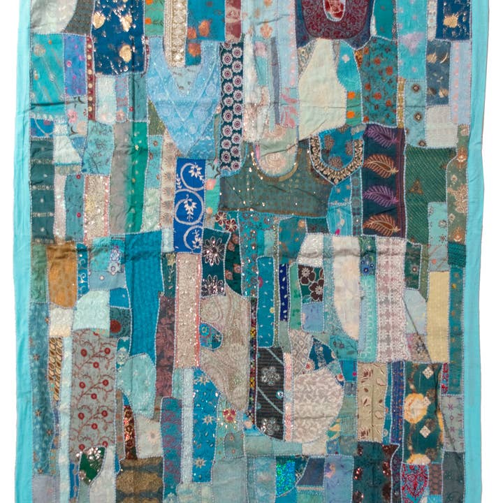 Vintage Addiction - Wholesale Quilt - One of A Kind Vintage Quilt/Bed Cover-Turquoise Trim