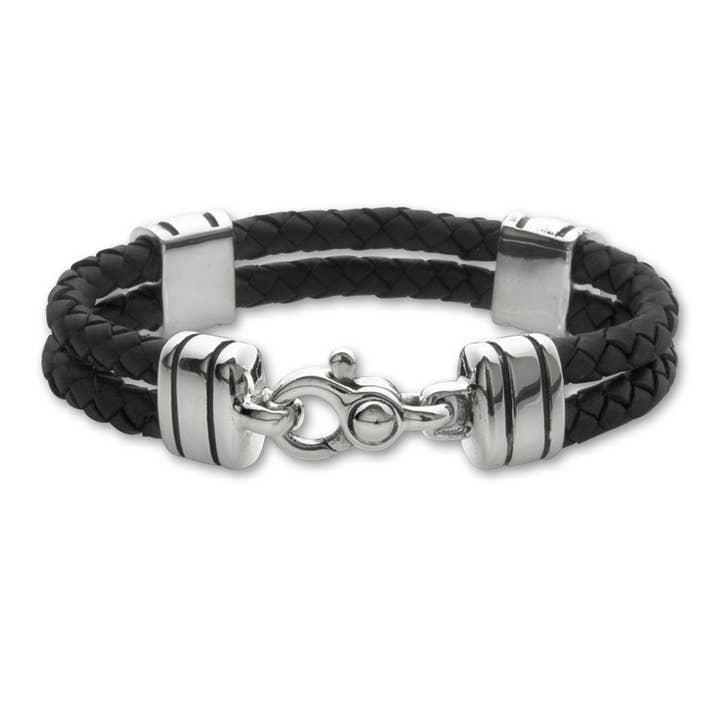 Bracelet (Mens Stratus With Leather) .925 Sterling Silver for wholesale by Zina Sterling Silver
