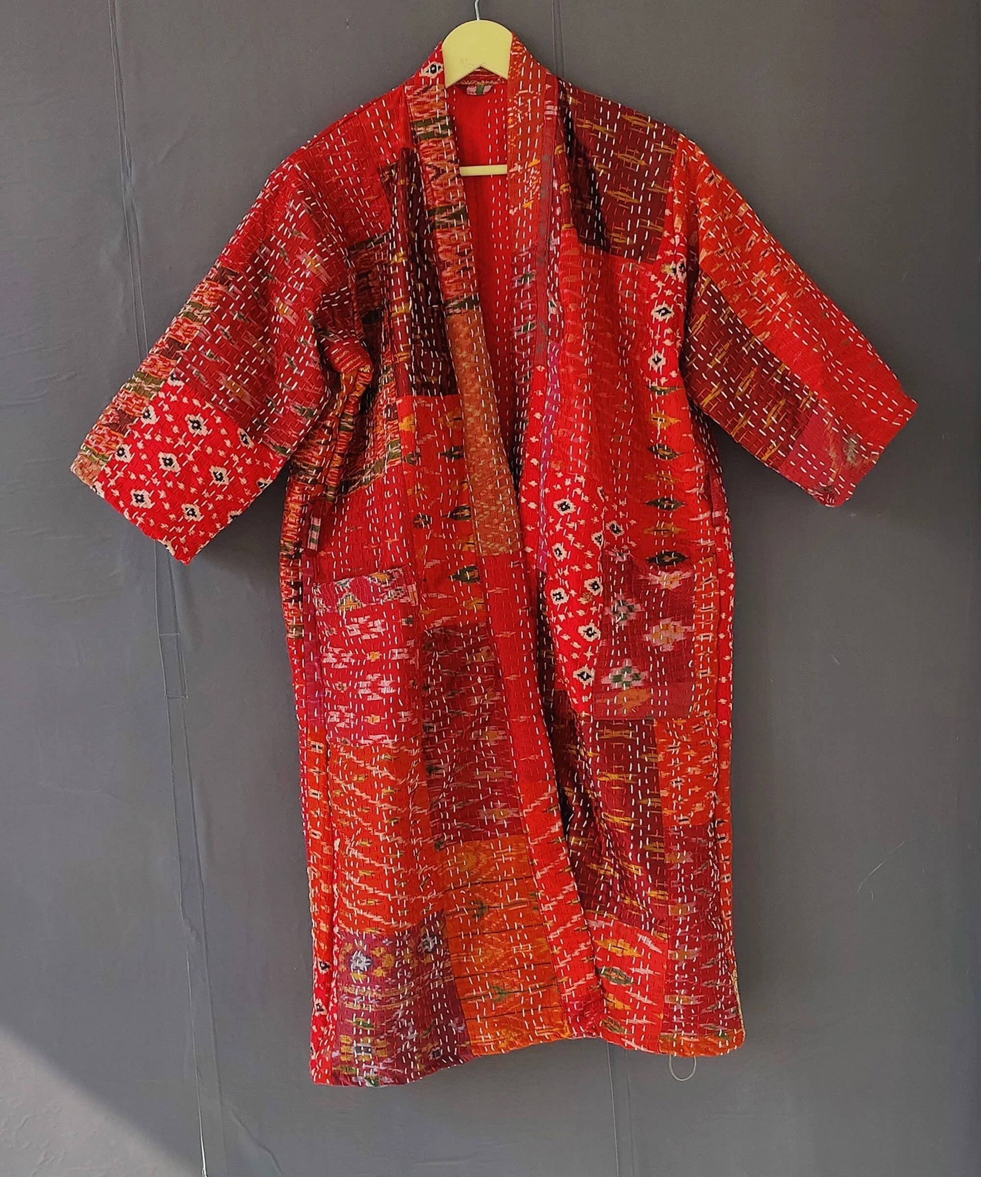 bhavnas boutique - Wholesale Kimono - Women's - Vintage Silk Sari kantha Kimono Recycled Dressing Gowns
