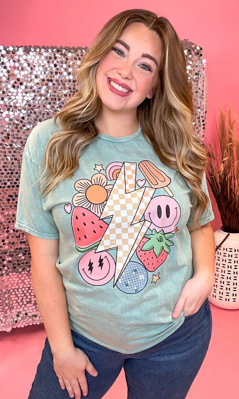 Sugar Stitch - Wholesale T-Shirt (Graphic) - Women's - Retro Fruity Summer Mineral Washed Cool Mint Shirt2