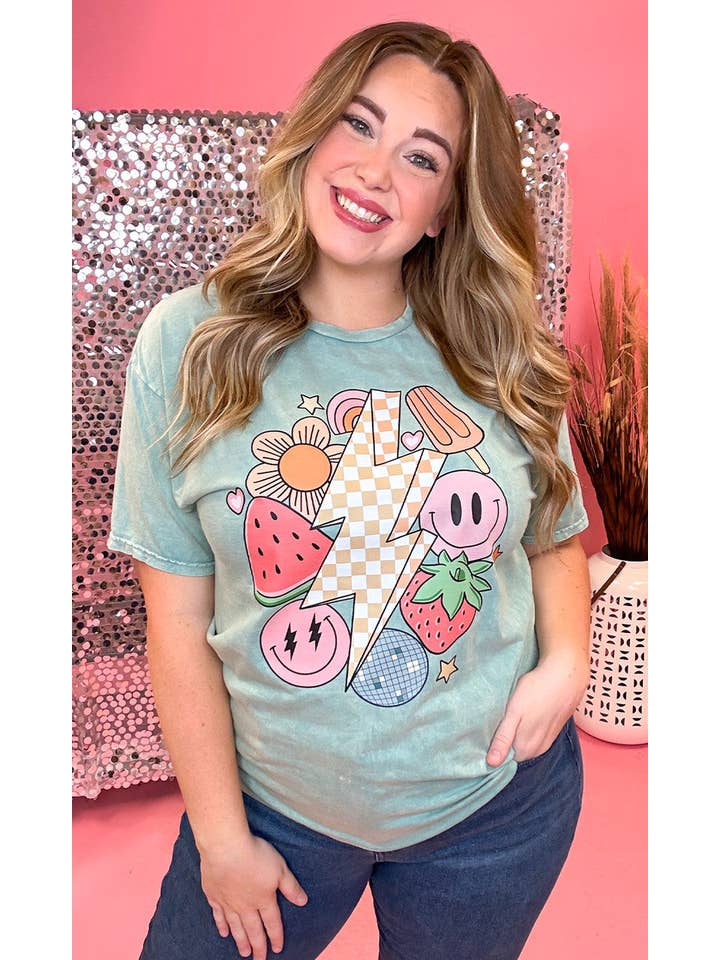 Sugar Stitch - Wholesale T-Shirt (Graphic) - Women's - Retro Fruity Summer Mineral Washed Cool Mint Shirt2
