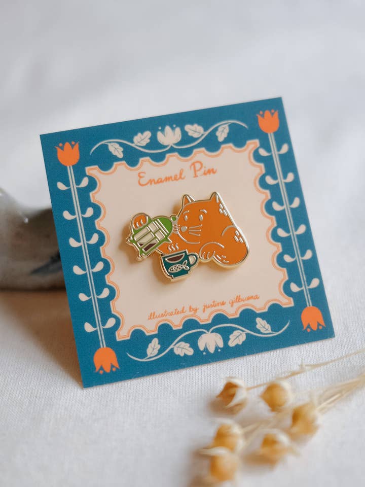 Épingle en émail Coffee Cat (Orange) pour la vente par Justine Gilbuena